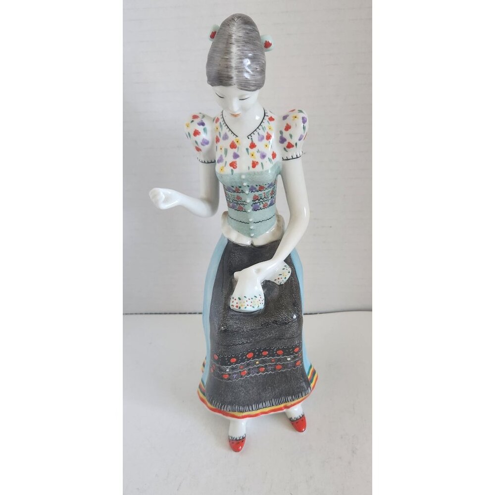Vintage Zsolnay Hungary Hand-Painted Porcelain Figurine Of Woman In Traditional